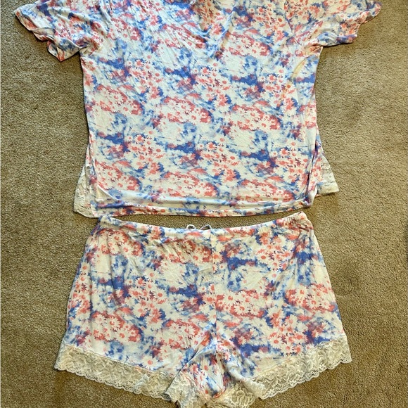 Jessica Simpson Pink Blue Lace Trim Pajama Set Shorts Sleepwear. So Soft! Large - Picture 4 of 6